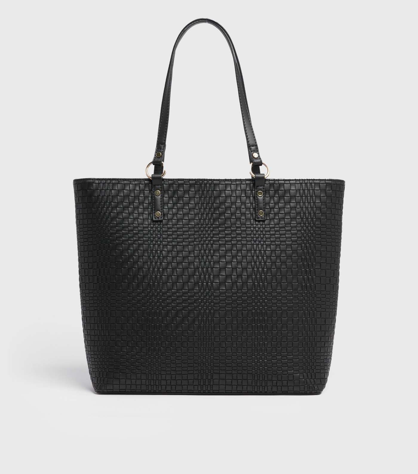 Black Leather-Look Woven Shopper Bag