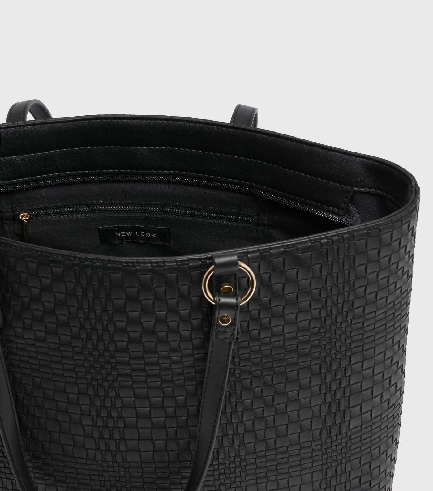 Black Leather-Look Woven Shopper Bag Image 3