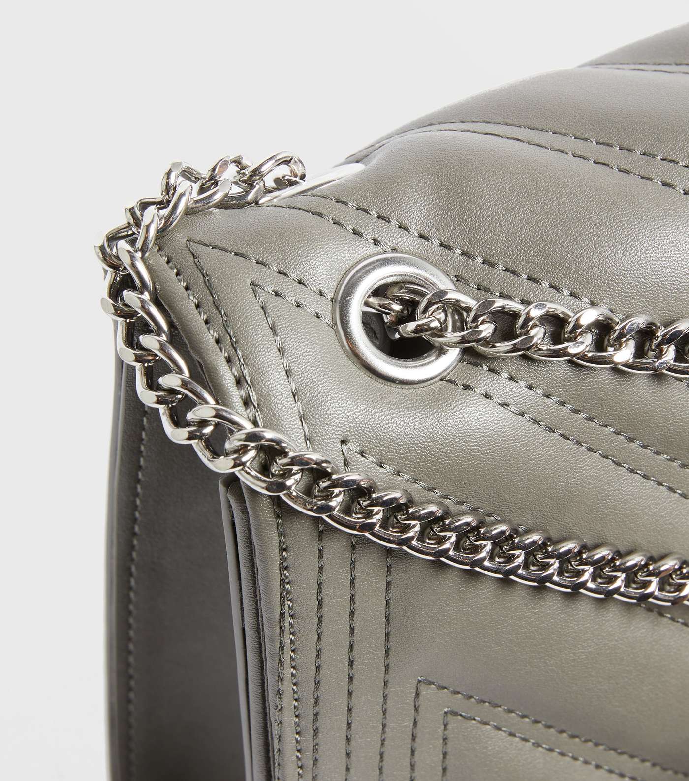 Grey Chevron Leather-Look Cross Body Bag Image 3