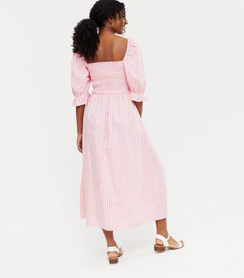 pink gingham midi dress