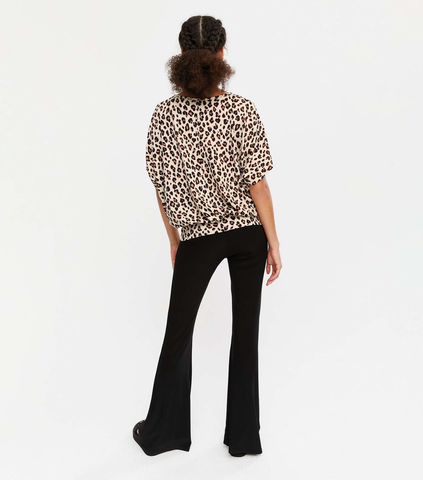 2 Pack Brown Leopard Print and Black Knit Batwing Tops  Image 3