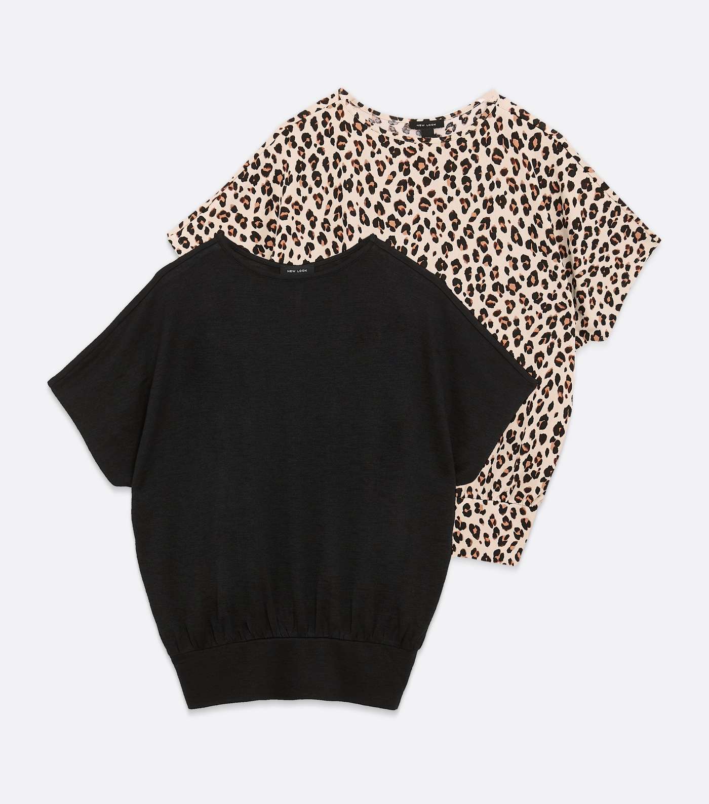 2 Pack Brown Leopard Print and Black Knit Batwing Tops  Image 5