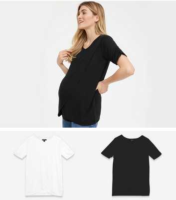 Maternity 2 Pack Black and White Wrap Nursing T-Shirts