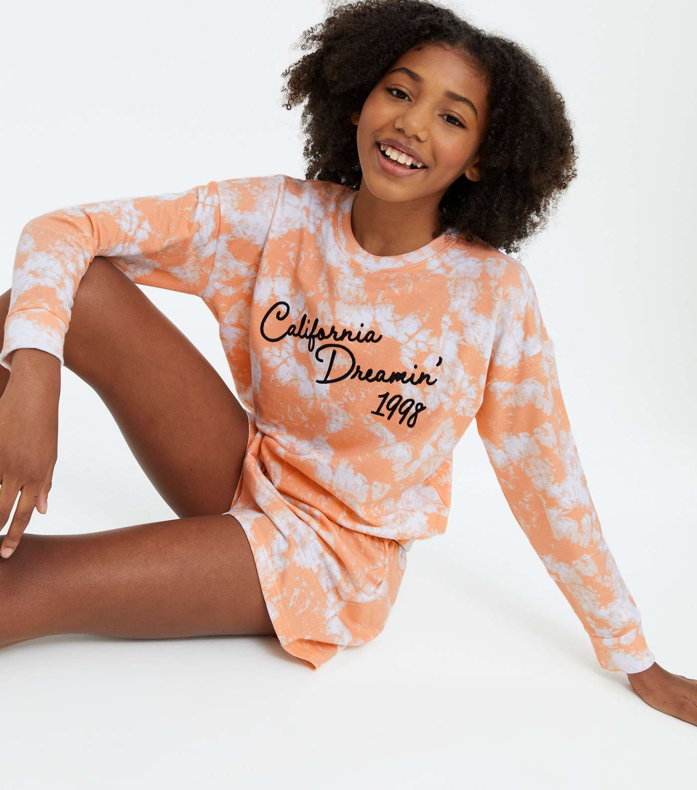 Girls Orange Tie Dye Embroidered Short Pyjama Set