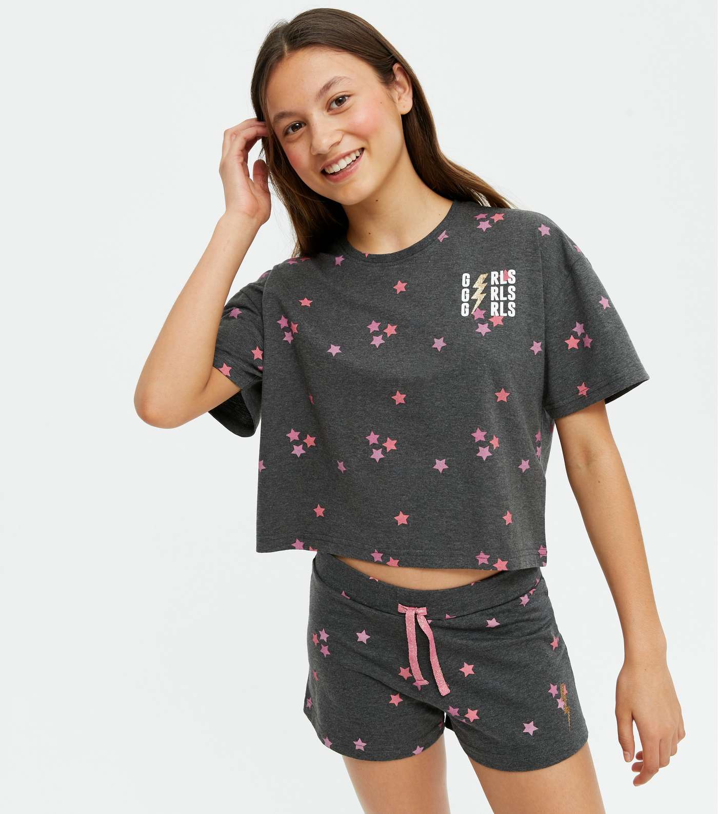 Girls Grey Star Logo Short Pyjama Set Image 2