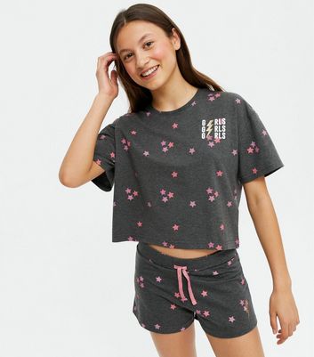 Girls Grey Star Logo Short Pyjama Set 