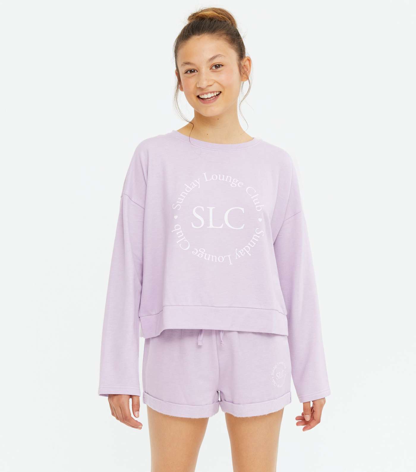 Girls Lilac Sunday Lounge Club Logo Short Pyjama Set Image 2
