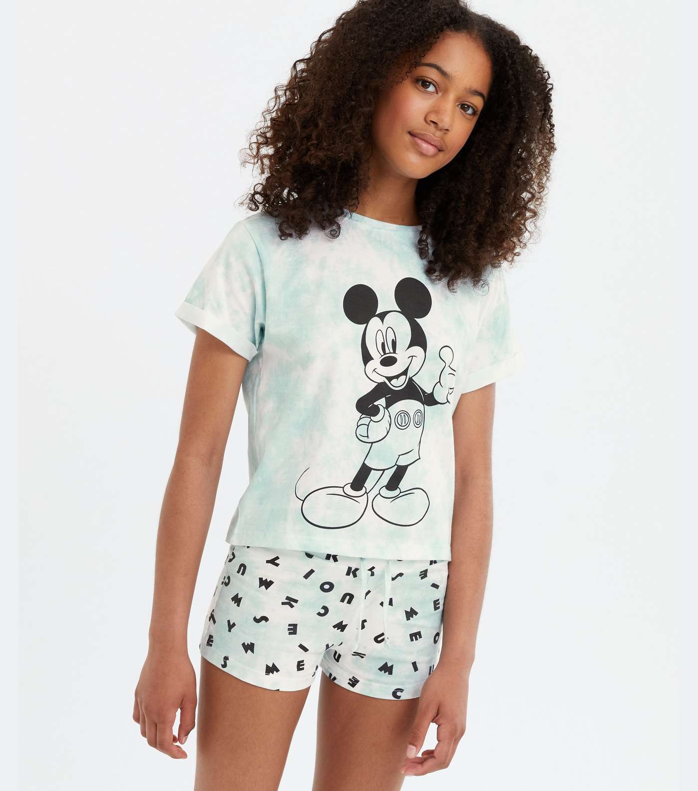 Girls Pale Blue Tie Dye Disney Mickey Short Pyjama Set Image 2