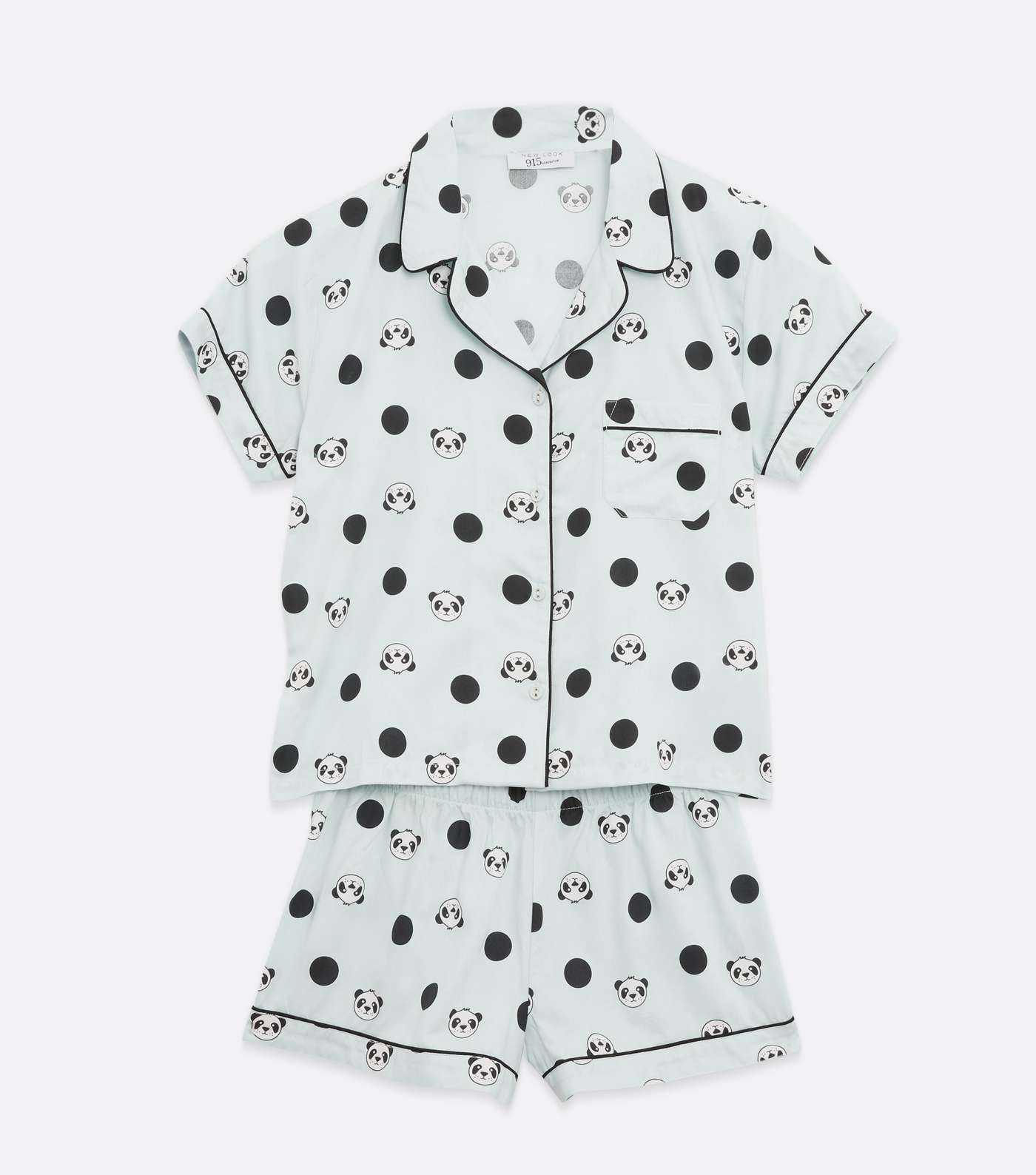 Girls Pale Blue Panda Spot Short Pyjama Set Image 5