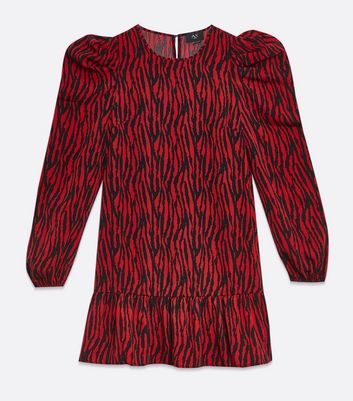 Image of AX Paris Red Zebra Print Puff Sleeve Shift Dress New Look