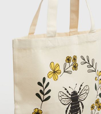 Cream Let It Bee Cotton Canvas Tote Bag