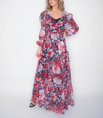 Image of Cutie London Red Floral Maxi Wrap Dress New Look