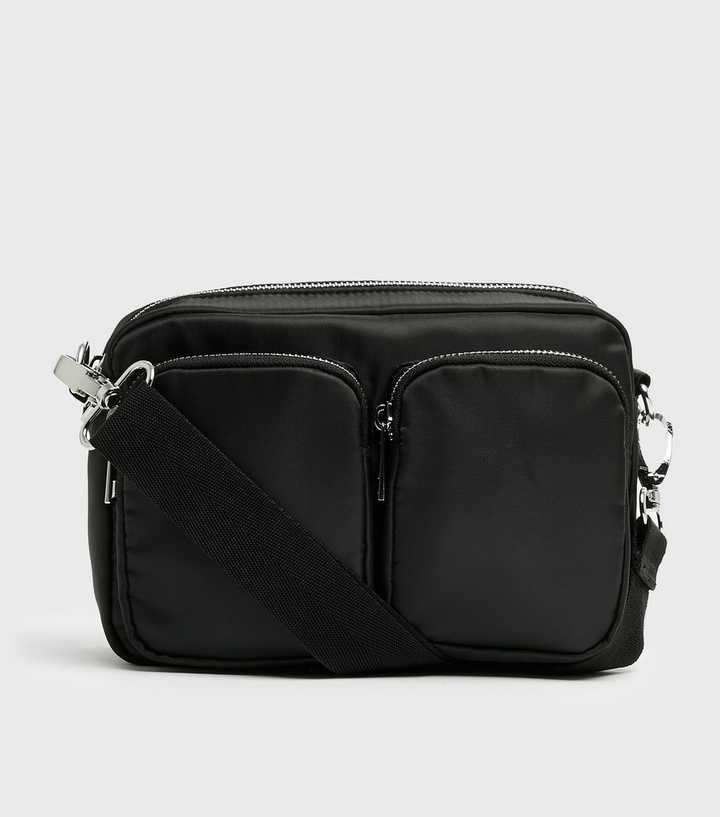 Large Black Leather bag with zip and removable Cross Body Strap