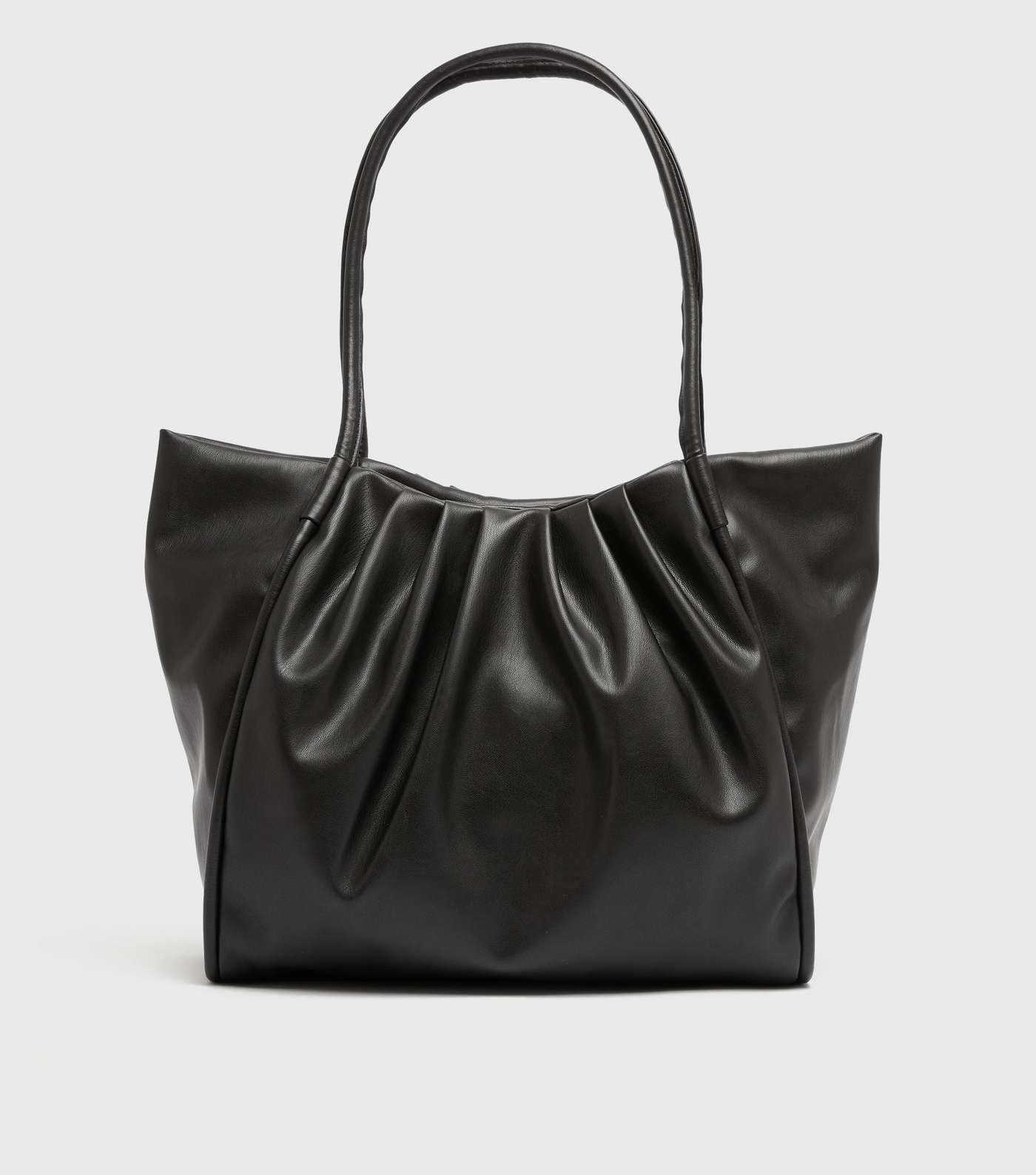 Black Ruched Leather-Look Tote Bag