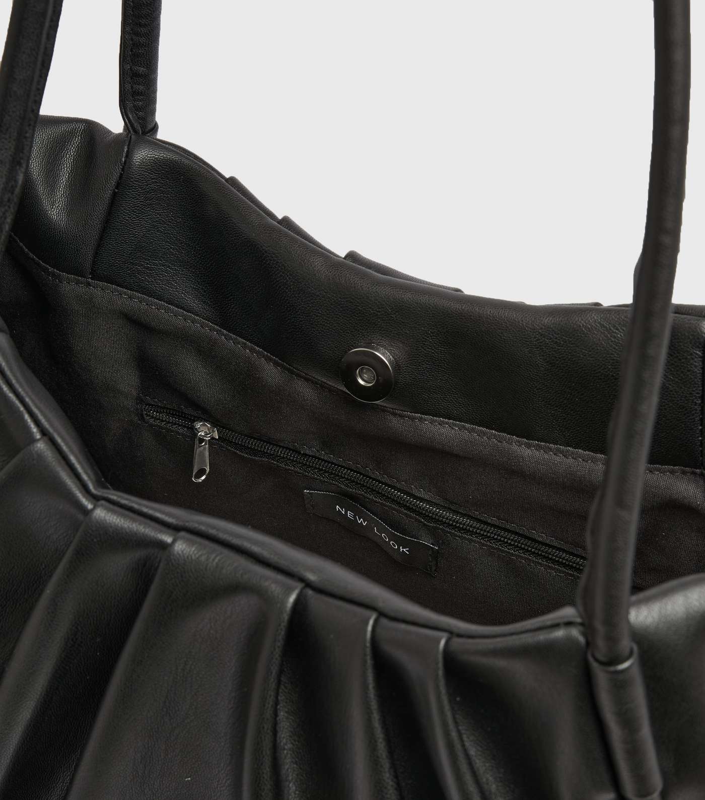Black Ruched Leather-Look Tote Bag Image 3