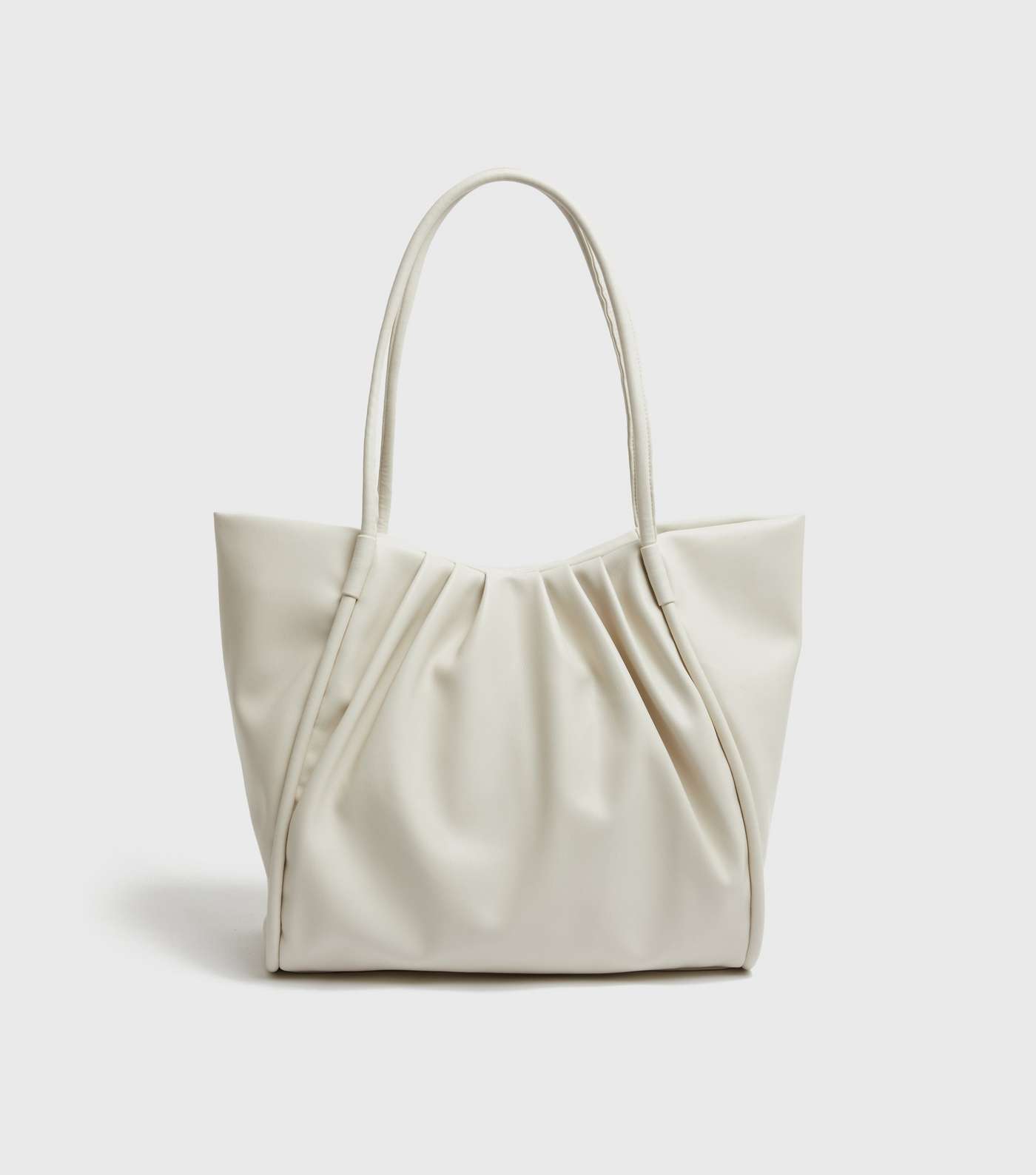 Cream Ruched Leather-Look Tote Bag