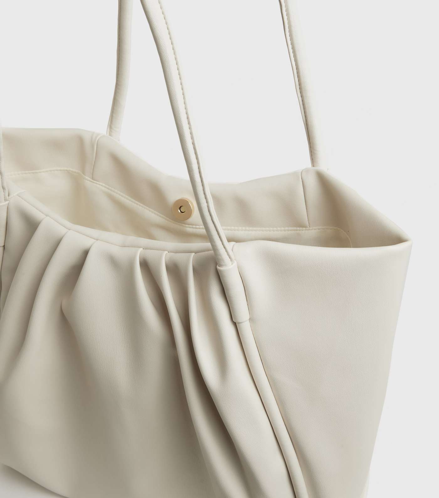 Cream Ruched Leather-Look Tote Bag Image 3