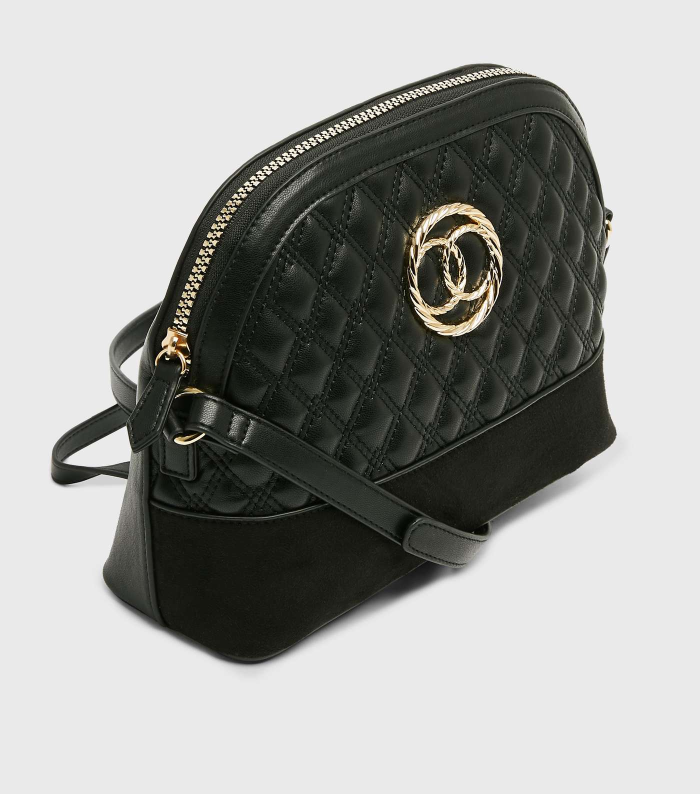Black Quilted Leather-Look Ring Cross Body Bag Image 4