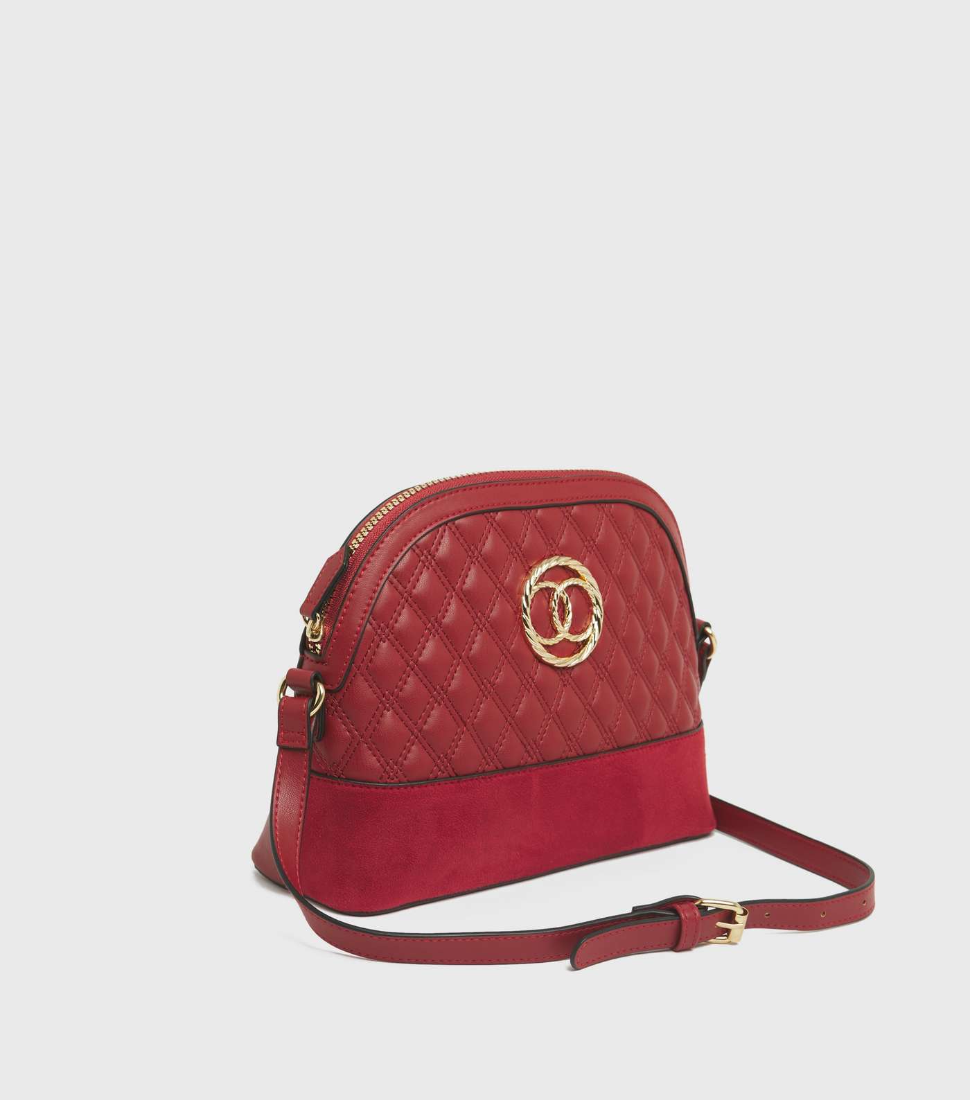 Red Quilted Leather-Look Ring Cross Body Bag Image 3