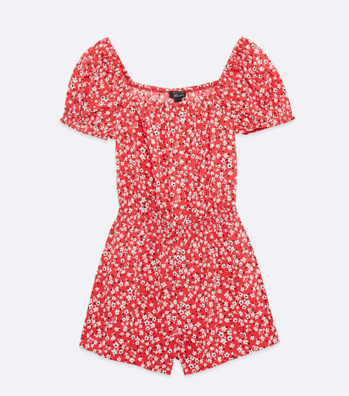 Girls Red Ditsy Floral Square Neck Playsuit Image 5