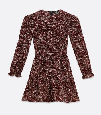Image of AX Paris Red Animal Print Puff Sleeve Skater Dress New Look