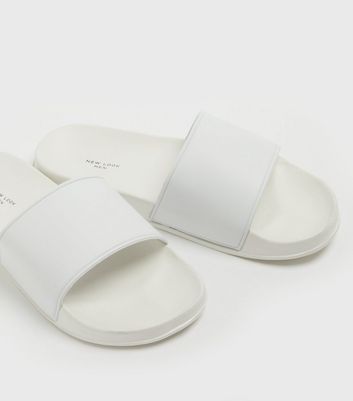 White Leather-Look Sliders | New Look