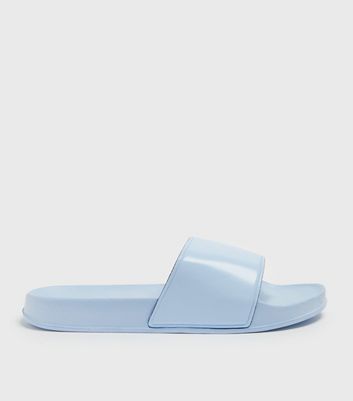shop for Men's Pale Blue Leather-Look Sliders New Look at Shopo