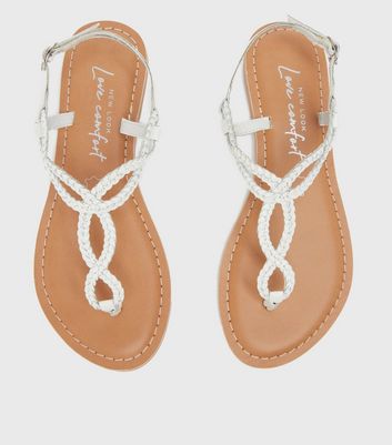Womens Shoes Flats and flat shoes Flat sandals Boohoo Leather Plaited Strap Sandals in White 