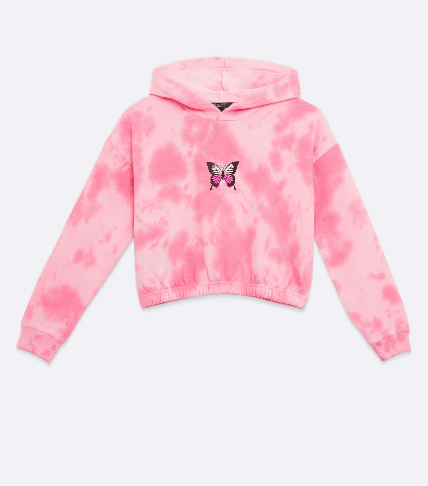Girls Pink Tie Dye Butterfly Logo Hoodie Image 5
