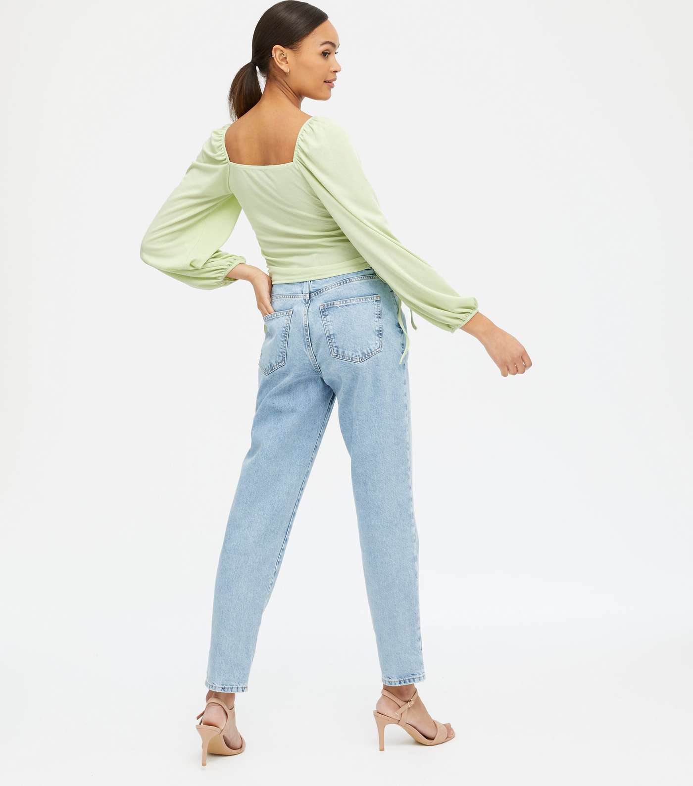 Light Green Ruched Side Puff Sleeve Top Image 3