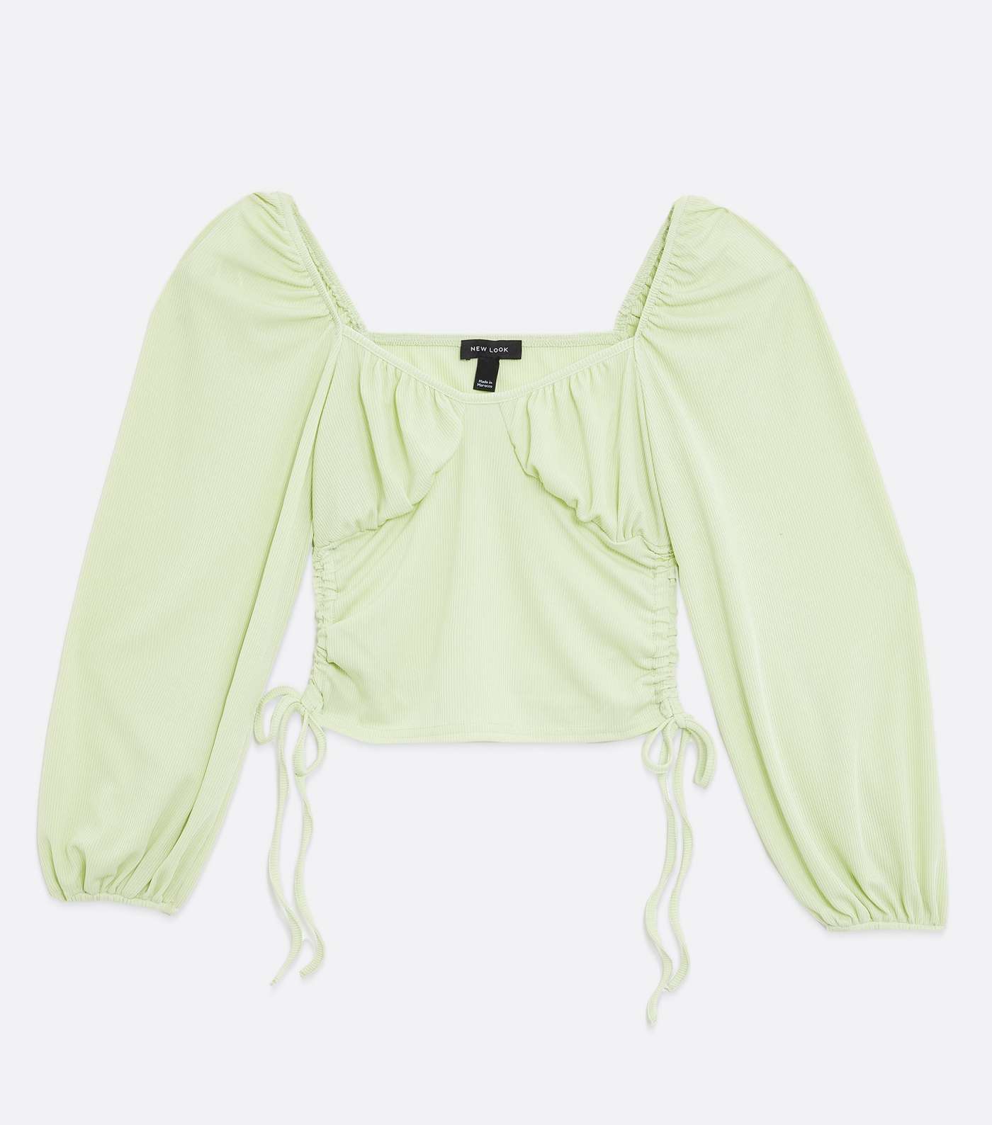 Light Green Ruched Side Puff Sleeve Top Image 5