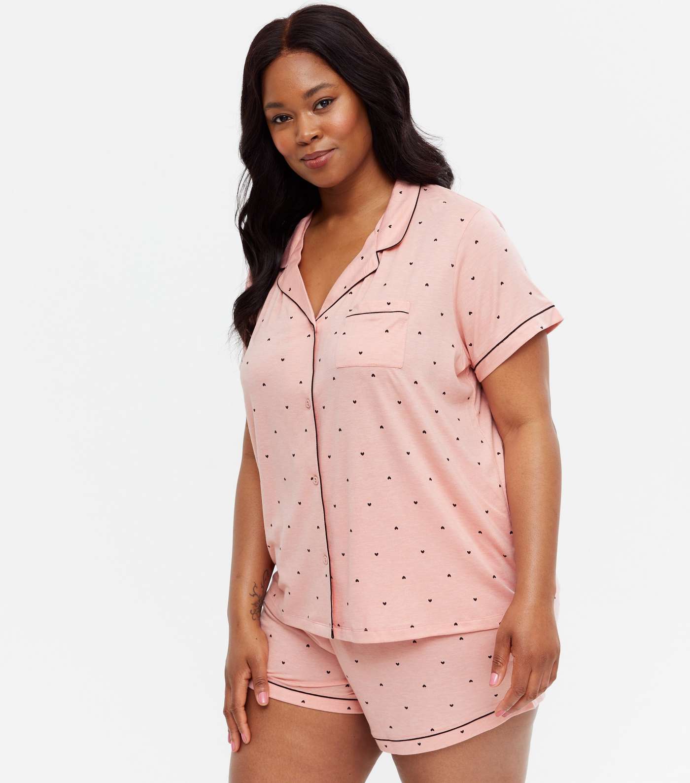 Curves Pink Heart Shirt and Shorts Pyjama Set