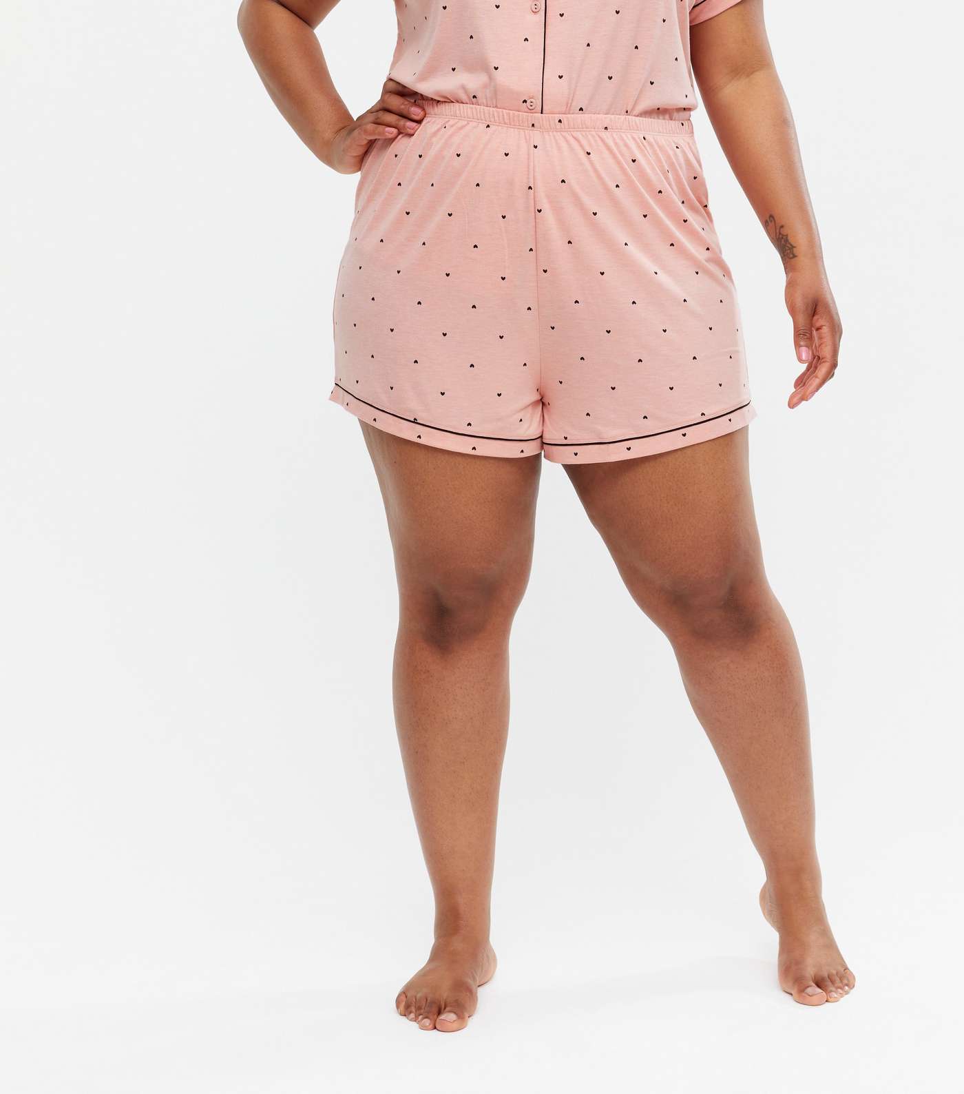 Curves Pink Heart Shirt and Shorts Pyjama Set Image 3