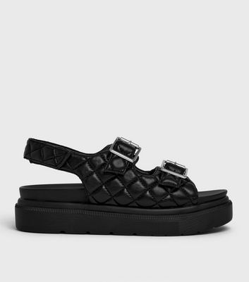 Black Quilted Chunky Footbed Sandals | New Look