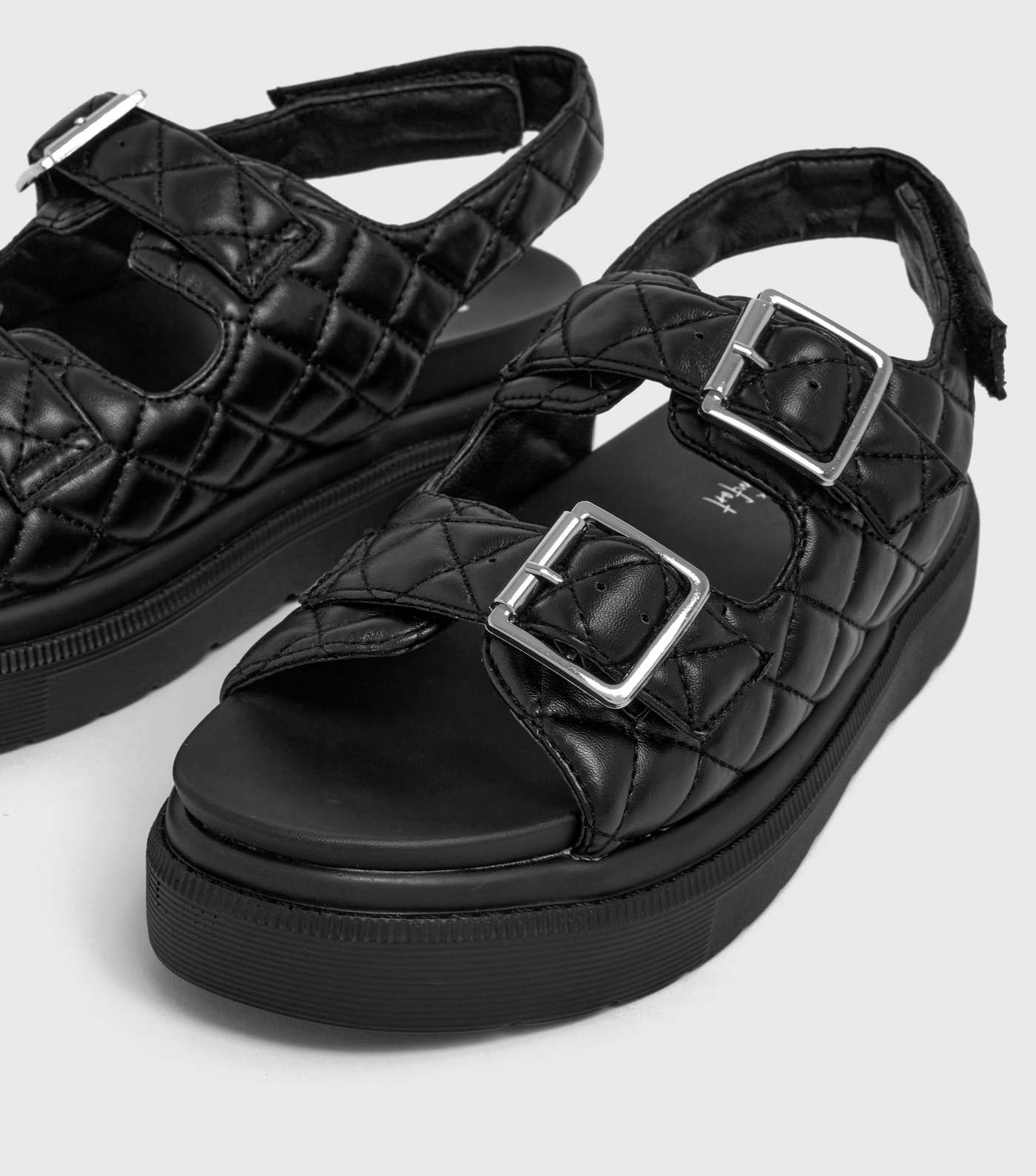 Black Quilted Chunky Footbed Sandals Image 3