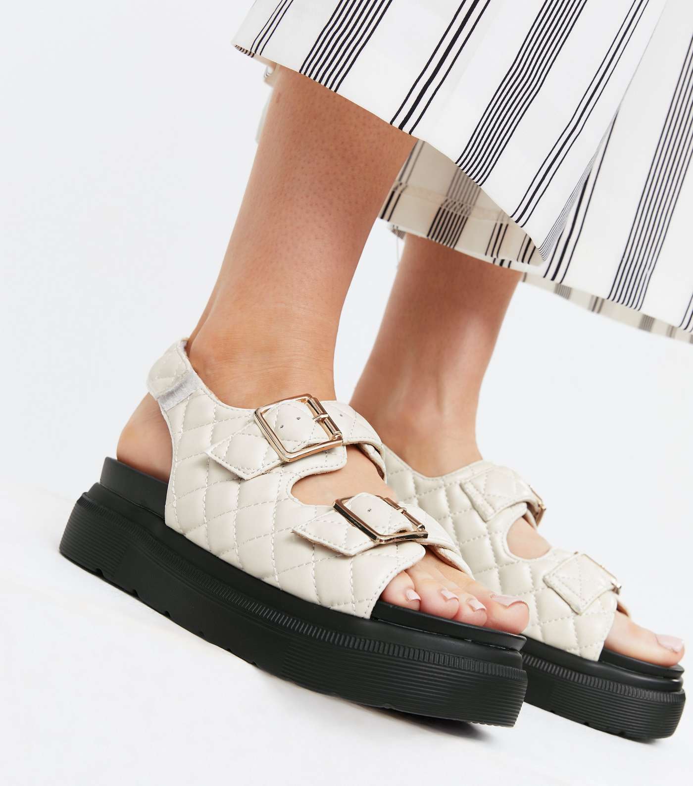 Off White Quilted Chunky Footbed Sandals Image 2