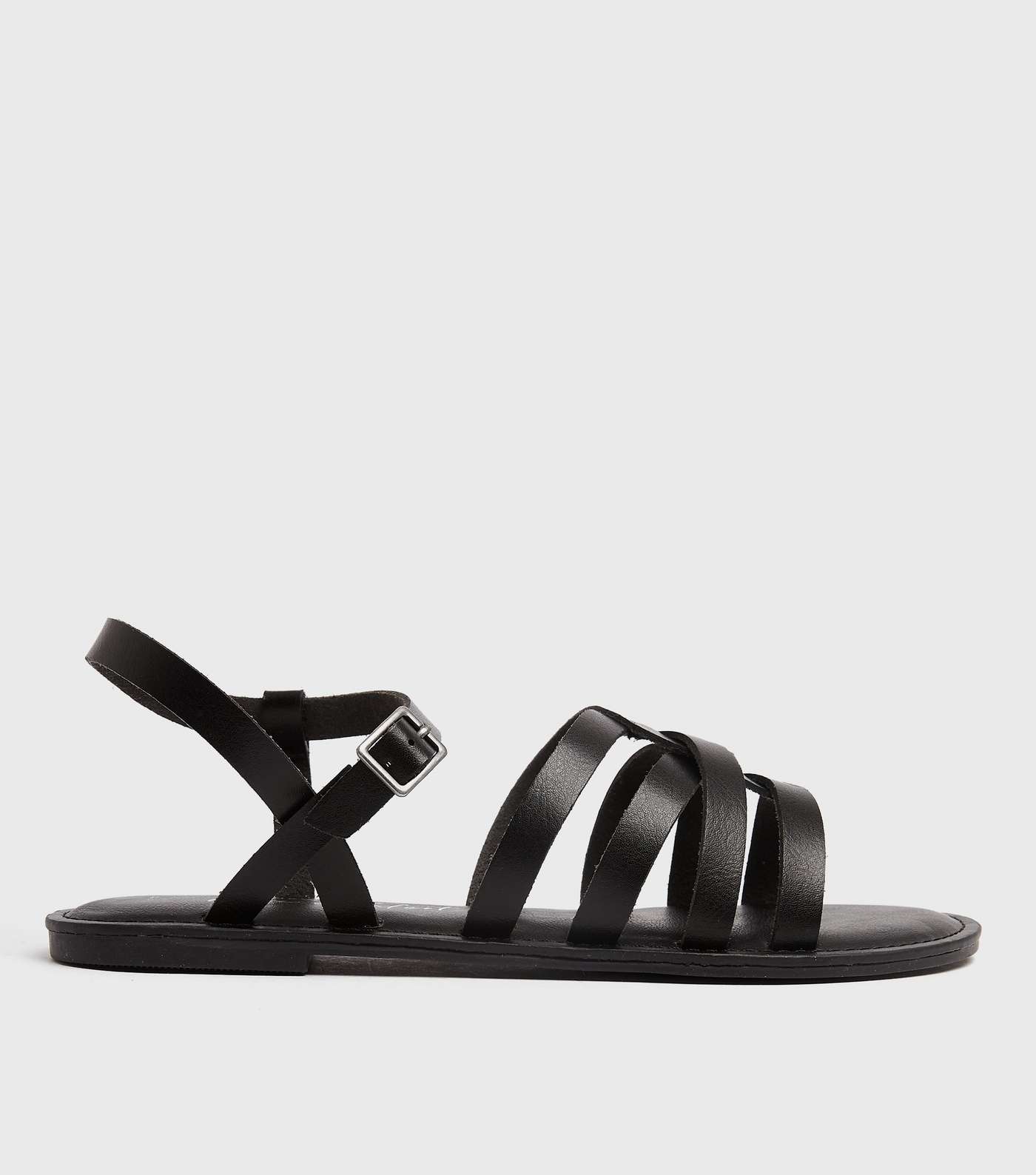 Black Leather-Look Flat Gladiator Sandals