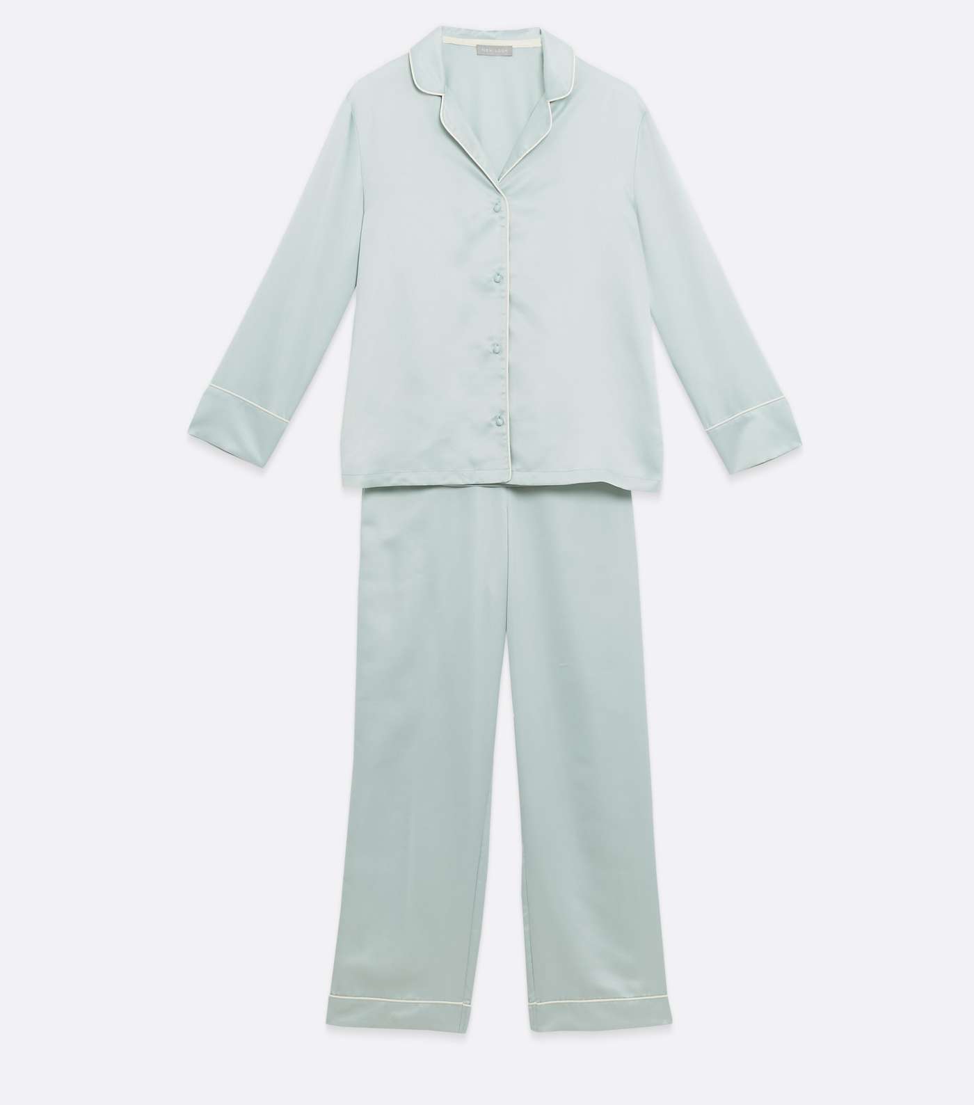Light Green Satin Revere Collar Pyjama Set Image 5