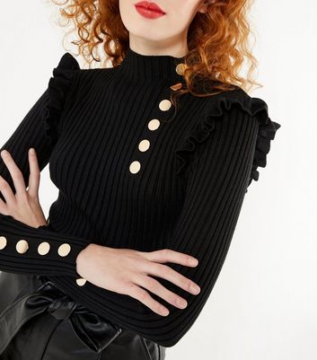 Black Ruffle Military Button Jumper 
