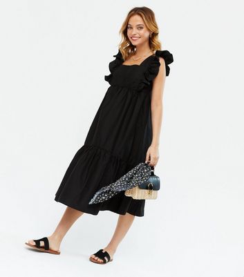 black square neck smock dress