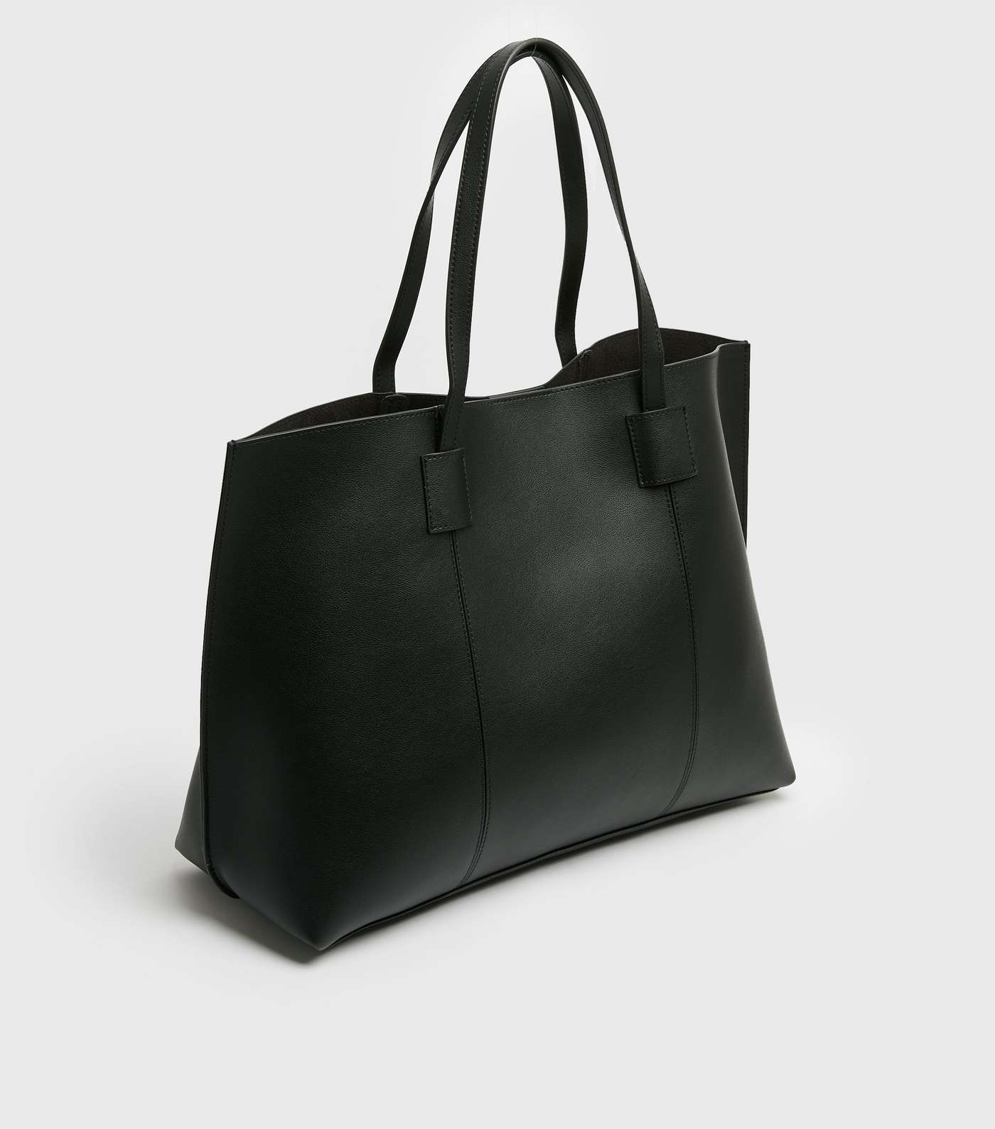 Black Leather-Look Seam Shopper Bag Image 4