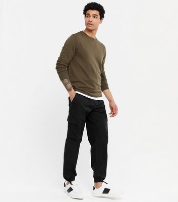 black cuffed cargo trousers mens