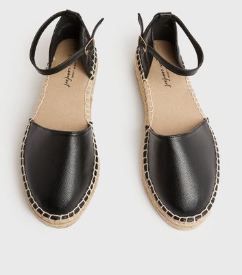 Black Leather-Look Quilted Espadrilles 