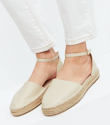 Off White Leather-Look Quilted Espadrille Sandals