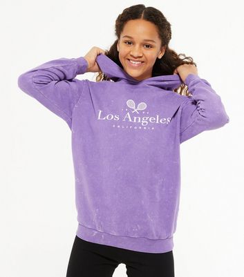 Girls Lilac Los Angeles Tennis Logo Long Hoodie New Look