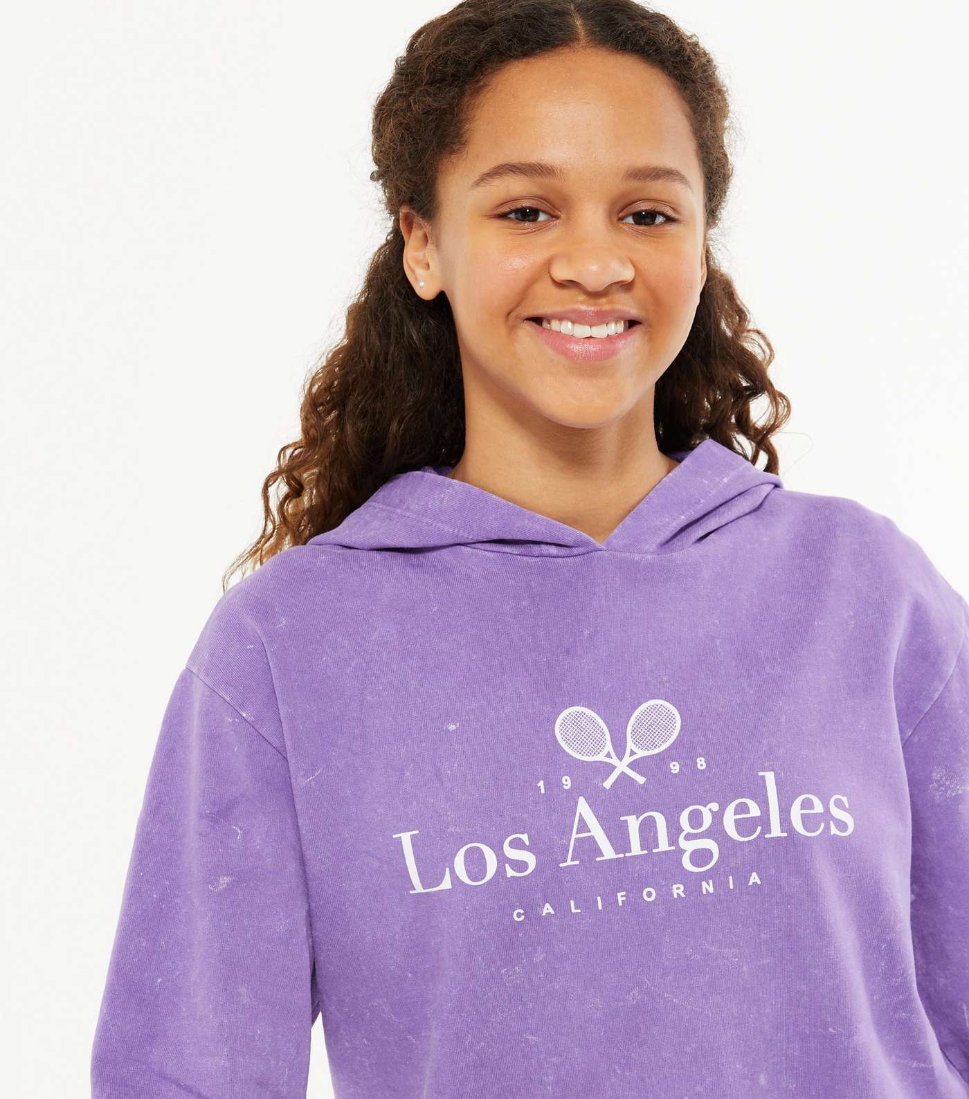 Girls Lilac Los Angeles Tennis Logo Long Hoodie Image 4