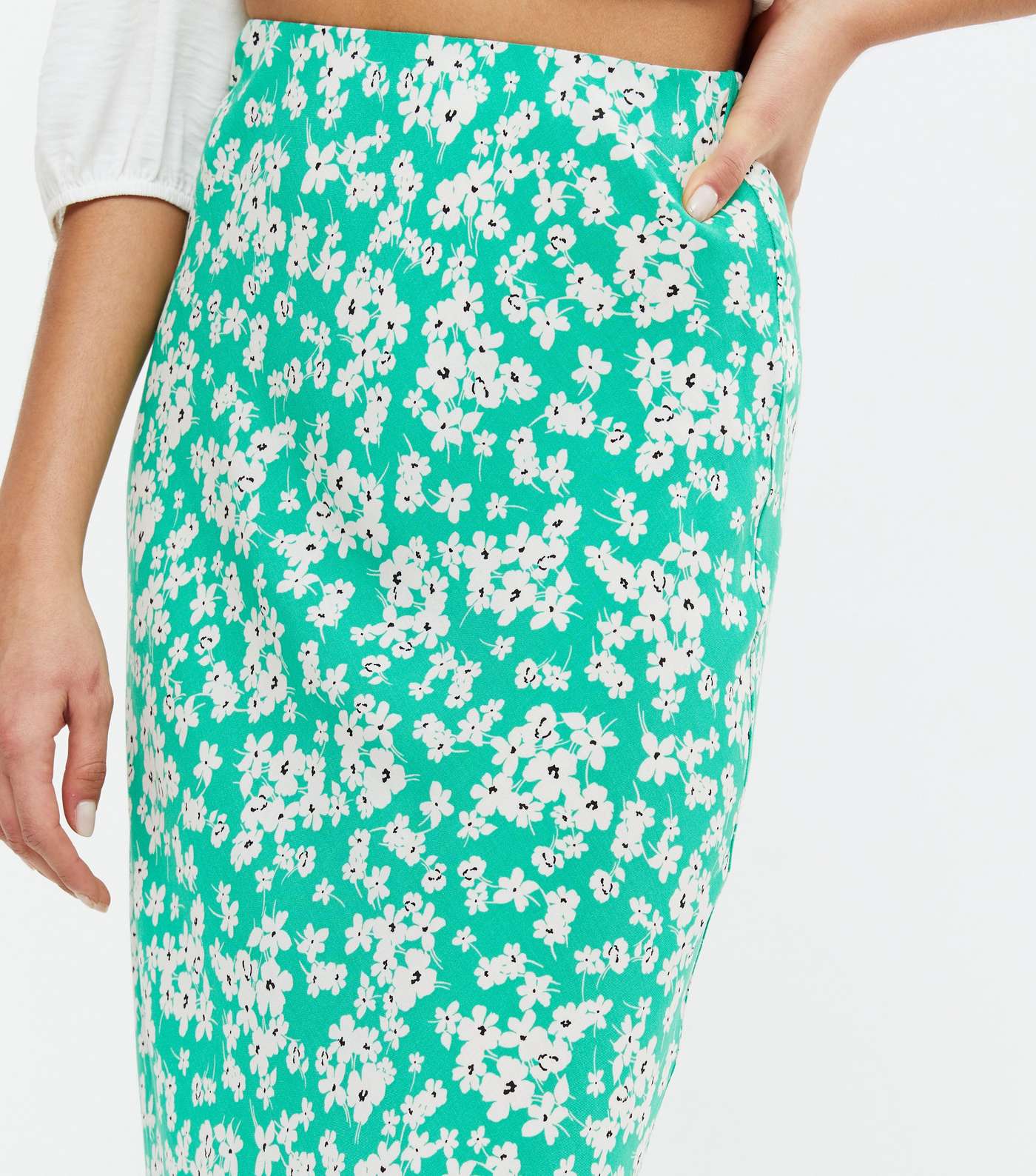 Green Ditsy Floral Midi Skirt Image 3