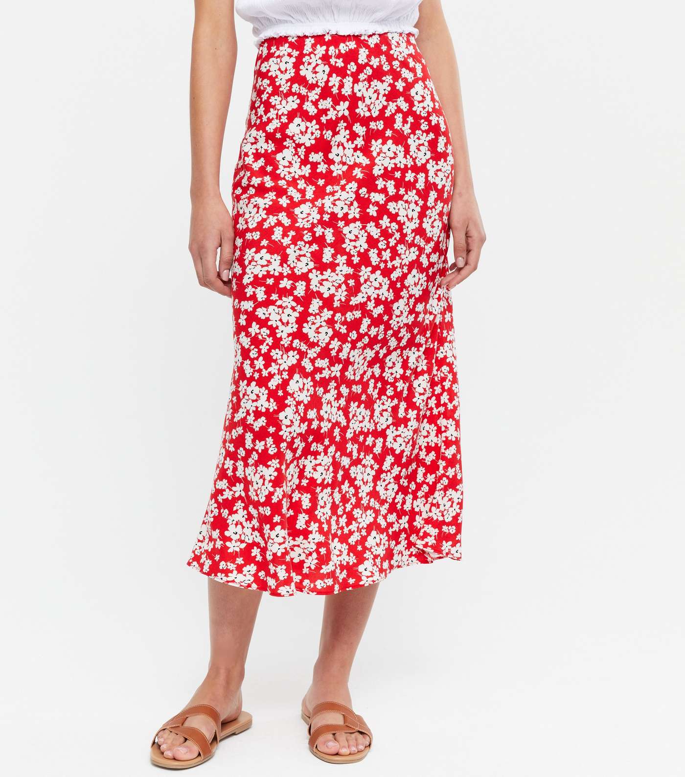 Red Ditsy Floral Midi Skirt  Image 2