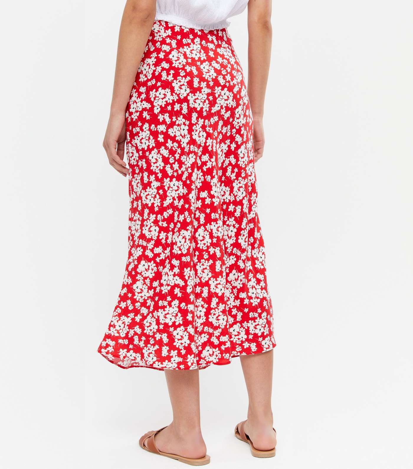 Red Ditsy Floral Midi Skirt  Image 4