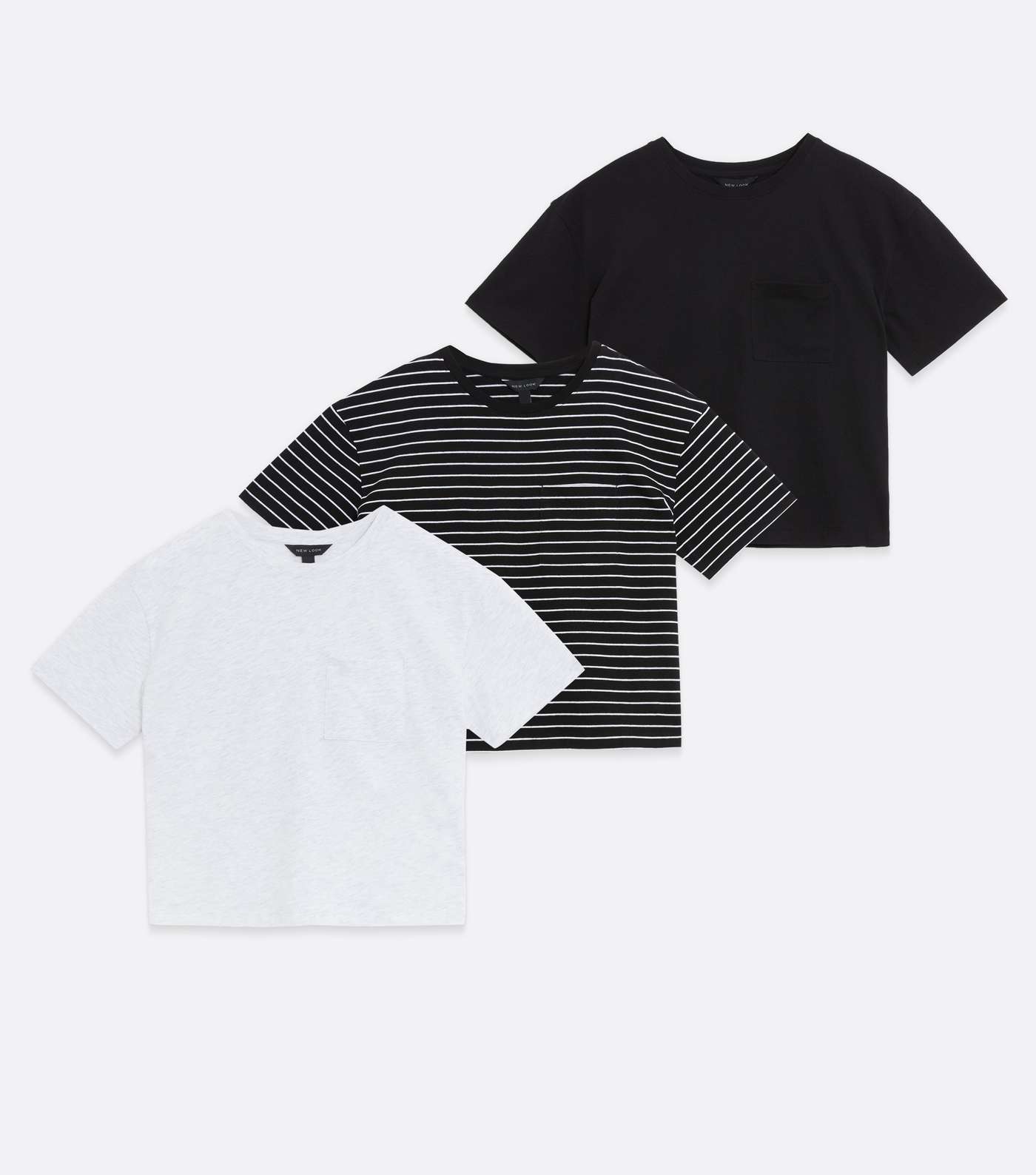 3 Pack White Stripe and Black Boxy T-Shirts Image 5